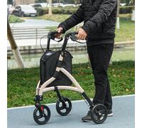 HOMCOM Folding 3 Wheel Rollator Aluminium Tri Walker Adjustable Handle Bag in Gold HOMCOM Gold