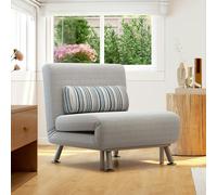 HOMCOM Folding 5 Position Convertible Sleeper Chair Sofa Bed - Light Grey - Linen - 1 Seater