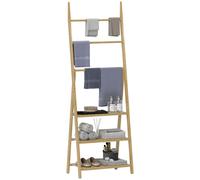 HOMCOM Folding Bathroom Storage Shelves, 3-Tier A-Frame Bamboo Storage Shelving Unit with Towel Bars, Freestanding Shelves Rack Organiser for Living Room, Natural Natural Wood Finish