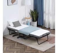 HOMCOM Folding Bed with 10cm Mattress, Portable Foldable Guest Bed with Wheels