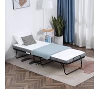 Homcom Folding Bed With 10Cm Mattress Portable Guest Bed With Metal Frame In White White