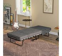 HOMCOM Folding Bed with Mattress Foldable Guest Bed on Wheels w/ Cover Dark Grey