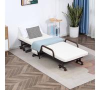 Homcom Folding Bed With Mattress Guest Bed With Adjustable Backrest & Wheels In White White Single