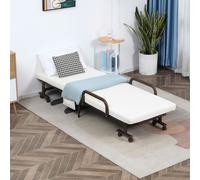 HOMCOM Folding Bed with Mattress & Wheels, Adjustable Backrest Guest, White
