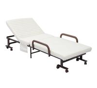 HOMCOM Folding Bed with Mattress & Wheels, Adjustable Backrest Guest, White