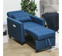 Homcom Pull Out Chair Bed, Sleeper Chair With Pillow, Side Pockets, Blue