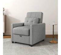 HOMCOM Pull Out Chair Bed, Sleeper Chair with Pillow, Side Pockets, Light Grey