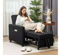 HOMCOM Folding Chair Bed, Sleeper Chair with Pillow, Side Pockets, Black