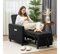 HOMCOM Folding Chair Bed, Sleeper Chair with Pillow, Side Pockets - Black - Linen (100% polyester)