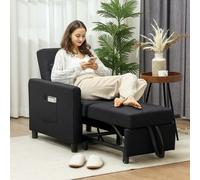 HOMCOM Folding Chair Bed, Sleeper Chair with Pillow, Side Pockets, Black, Black