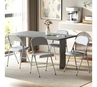 HOMCOM Folding Chairs Set of 4, Foldable Chairs with Cushions, Light Grey - 4 - Velvet (polyester), steel - Not applicable