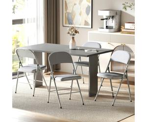 HOMCOM Folding Chairs Set of 4, Foldable Chairs with Cushions, Light Grey - 4 - Velvet (polyester), steel - Not applicable