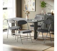 HOMCOM Folding Chairs Set of 4 with Cushioned Seat, Steel Frame - Dark Grey - 82H x 45W x 48.5D cm