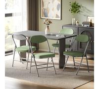 Homcom Folding Chairs Set Of 4 With Cushioned Seat, Steel Frame, Green