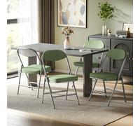 HOMCOM Folding Chairs Set of 4 with Cushioned Seat, Steel Frame, Green, Green