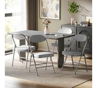 Homcom Folding Chairs Set Of 4 With Cushioned Seat, Steel Frame, Grey
