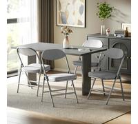 HOMCOM Folding Chairs Set of 4 with Cushioned Seat, Steel Frame in Grey HOMCOM Grey