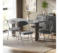 Homcom Folding Chairs Set Of 4 With Cushioned Seat, Steel Frame In Dark Grey Dark Grey