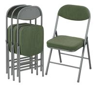 (Green) HOMCOM Folding Chairs Set of 4 with Cushioned Seat, Steel Frame
