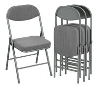 Homcom Folding Chairs Set Of 4 With Cushioned Seat, Steel Frame, Grey