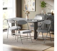 HOMCOM Folding Chairs Set of 4 with Cushioned Seat, Steel Frame in Grey HOMCOM Grey