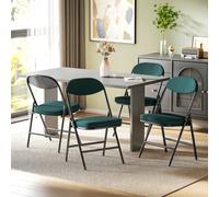 (Blue) HOMCOM Folding Chairs Set of 4 with Cushioned Seat, Steel Frame
