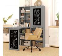 HOMCOM Wall Mounted Computer Desk, Folding Study Table with Black Board and Bookshelf, Multifunctional Floating Writing Desk for Home Office, Grey