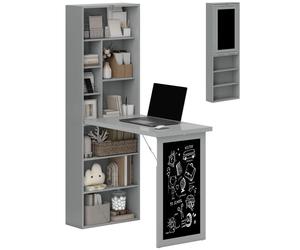 HOMCOM Folding Convertible Desk with Blackboard Multi-function Computer Office Workstation Side Shelf, Grey