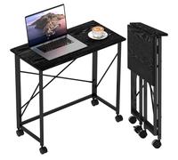 Homcom Folding Desk On Wheels, Writing Table For Home Office, Black