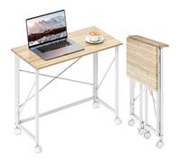 Homcom Folding Desk On Wheels, Writing Table For Home Office, Natural