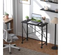 HOMCOM Folding Desk on Wheels - Writing Table for Home Office - Black | TJ Hughes