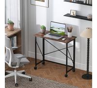 HOMCOM Folding Desk on Wheels, Writing Table for Home Office, Brown HOMCOM Brown