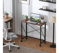 HOMCOM Folding Desk on Wheels, Writing Table for Home Office, Brown, Brown