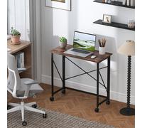HOMCOM Folding Desk on Wheels, Writing Table for Home Office, Brown HOMCOM Brown