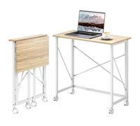 HOMCOM Folding Desk on Wheels - Writing Table for Home Office - Natural Wood Finish | TJ Hughes