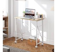 HOMCOM Folding Desk on Wheels, Writing Table for Home Office, Natural in Light Oak HOMCOM Light Oak