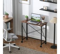 HOMCOM Folding Desk on Wheels, Writing Table for Home Office, Brown, Brown