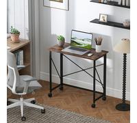 HOMCOM Folding Desk on Wheels, Writing Table for Home Office, Brown, Brown