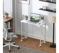 HOMCOM Folding Desk on Wheels, Writing Table for Home Office, White, White