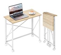 HOMCOM Folding Desk on Wheels, Writing Table for Home Office, Natural, Brown