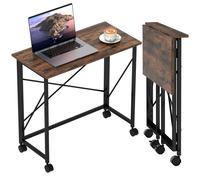 Folding Desk on Wheels, Writing Table for Home Office, Brown HOMCOM Brown One Size