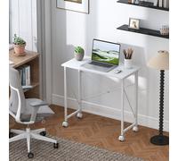 HOMCOM Folding Desk on Wheels - Writing Table for Home Office - White | TJ Hughes