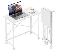 Folding Desk on Wheels, Writing Table for Home Office, White HOMCOM White One Size