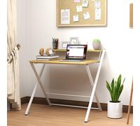 HOMCOM Folding Desk with 2-Tier Shelf for Home Office, Maple Wood-effect in Natural HOMCOM Natural