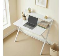HOMCOM Compact Folding Desk for Small Spaces, Foldable Computer Desk with Storage Shelf for Home Office, 2-Tier Study Writing Table, 86 x 66 x 82 cm, White