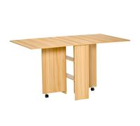 HOMCOM Folding Dining Table, Drop Leaf Table for Small Spaces, Foldable Rectangular Tabletop with Storage Shelves for Kitchen, Dining Room, Teak