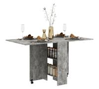 HOMCOM Folding Dining Table, Drop Leaf Table with 2-Tier Shelves, Rolling Casters, for Small Spaces, Kitchen Grey