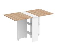HOMCOM Folding Dining Table, Drop Leaf Table with 2-Tier Shelves, Rolling Casters, White and Natural