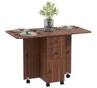 HOMCOM Folding Dining Table, Drop Leaf Table With Drawers Brown