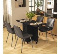 HOMCOM Folding Dining Table, Drop Leaf Table With Drawers Distressed Black
